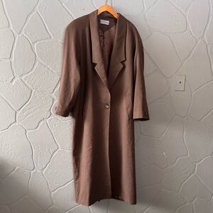 Bloomingdale’s Brown Longline Blazer Coat Vintage Minimalist Tailored Jacket